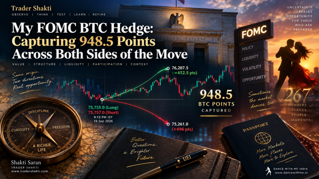 My FOMC BTC Hedge Capturing 948.5 Points Across Both Sides of the Move - Trader Shakti Saran